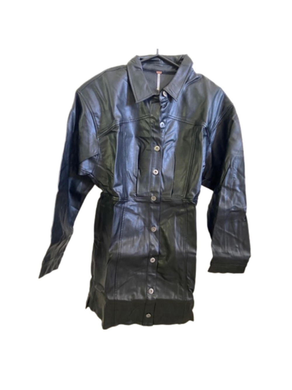 Free People NWT Size 10 Black Faux Leather Shirt Dress Western Moto - Picture 2 of 11
